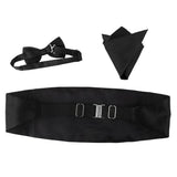 Maxbell 3x3pcs Men's Satin Bow Tie Cummerbund Hanky Handkerchief Black