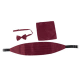 Maxbell 2x3pcs Men's Satin Bow Tie Cummerbund Hanky Handkerchief Wine Red