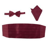 Maxbell 2x3pcs Men's Satin Bow Tie Cummerbund Hanky Handkerchief Wine Red