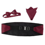 Maxbell 2x3pcs Men's Satin Bow Tie Cummerbund Hanky Handkerchief Wine Red