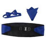 Maxbell 2x3pcs Men's Satin Bow Tie Cummerbund Hanky Handkerchief Royal Blue