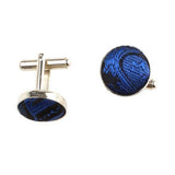 Maxbell Mens Necktie Woven Silk Tie Hanky & Cufflinks Set Wedding Party Neckwear Dark Blue