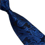 Maxbell Mens Necktie Woven Silk Tie Hanky & Cufflinks Set Wedding Party Neckwear Dark Blue