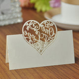 Maxbell 50 Laser Cut Delicate Heart Name Place Cards Wedding Guest Table Cards White