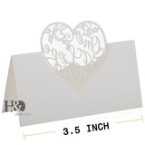 Maxbell 50 Laser Cut Delicate Heart Name Place Cards Wedding Guest Table Cards White