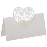 Maxbell 50 Laser Cut Delicate Heart Name Place Cards Wedding Guest Table Cards White