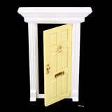 Maxbell 1:12 Dollhouse Miniature Wooden Yellow Exterior Door 6 Panel with Key
