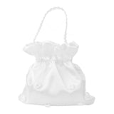 Maxbell 5xSatin Pearl Rhinestone Wedding Bridal Dolly Bag Handbag Ivory 22x20cm
