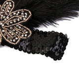 Maxbell Black Crystal Sequins Ostrich Feather Headpiece Vintage Headband Flapper - Aladdin Shoppers