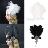 Maxbell Black Crystal Sequins Ostrich Feather Headpiece Vintage Headband Flapper - Aladdin Shoppers