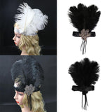 Maxbell Black Crystal Sequins Ostrich Feather Headpiece Vintage Headband Flapper - Aladdin Shoppers