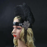 Maxbell Black Crystal Sequins Ostrich Feather Headpiece Vintage Headband Flapper - Aladdin Shoppers