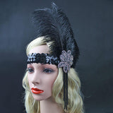 Maxbell Black Crystal Sequins Ostrich Feather Headpiece Vintage Headband Flapper - Aladdin Shoppers