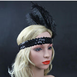 Maxbell Black Crystal Sequins Ostrich Feather Headpiece Vintage Headband Flapper - Aladdin Shoppers