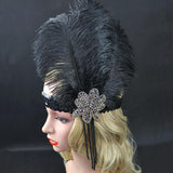 Maxbell Black Crystal Sequins Ostrich Feather Headpiece Vintage Headband Flapper - Aladdin Shoppers