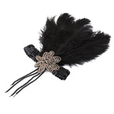 Maxbell Black Crystal Sequins Ostrich Feather Headpiece Vintage Headband Flapper - Aladdin Shoppers