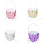 Maxbell Ring Pillow&Basket Set Sequin Rhinestone Wedding Decor Ribbon Flower -Silver