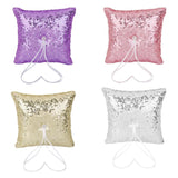 Maxbell Ring Pillow&Basket Set Sequin Rhinestone Wedding Decor Ribbon Flower -Silver