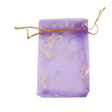 Maxbell 4x100pcs Golden Butterfly Purple Organza Bag Wedding Gift Bag 9x12cm
