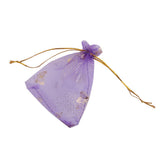 Maxbell 4x100pcs Golden Butterfly Purple Organza Bag Wedding Gift Bag 9x12cm