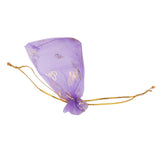 Maxbell 4x100pcs Golden Butterfly Purple Organza Bag Wedding Gift Bag 9x12cm