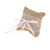 Maxbell 12xWedding Bridal Party Jute Burlap Ring Pillow Bow Lace Trim