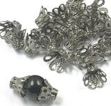 Maxbell 2x50pcs Vintage Filigree Flower Bead End Cap Finding For Jewelry Making Black