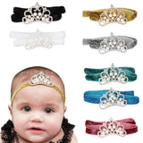 Infant Baby Rhinestone Pearl Crown Hair Bands Photography Headband - Silver