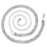 Maxbell 2x4-Row Rhinestone Ladies Waist Chain Belt in Silver