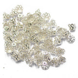 Maxbell 2x50Pcs Silver White Plated Metal Crown Bead Caps 6x5 mm