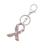 Maxbell 2xPink Ribbon Crystal Charm Pendant Key Ring Key Chain
