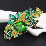 Maxbell 2xFashion Gold Bridal Rose Brooch Pin with Green Rhinestone Wedding Bouquet