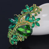 Maxbell 2xFashion Gold Bridal Rose Brooch Pin with Green Rhinestone Wedding Bouquet