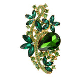 Maxbell 2xFashion Gold Bridal Rose Brooch Pin with Green Rhinestone Wedding Bouquet