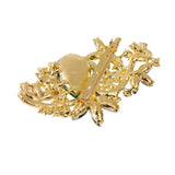 Maxbell 2xFashion Gold Bridal Rose Brooch Pin with Green Rhinestone Wedding Bouquet
