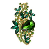 Maxbell 3xFashion Gold Bridal Rose Brooch Pin with Green Rhinestone Wedding Bouquet