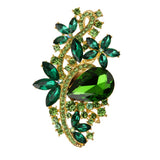 Maxbell 3xFashion Gold Bridal Rose Brooch Pin with Green Rhinestone Wedding Bouquet