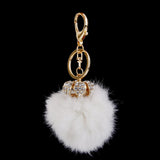 Maxbell Rhinestone Crown Hairballs Keyring Crystal Charm Pendant Keychain