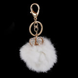 Maxbell Rhinestone Crown Hairballs Keyring Crystal Charm Pendant Keychain