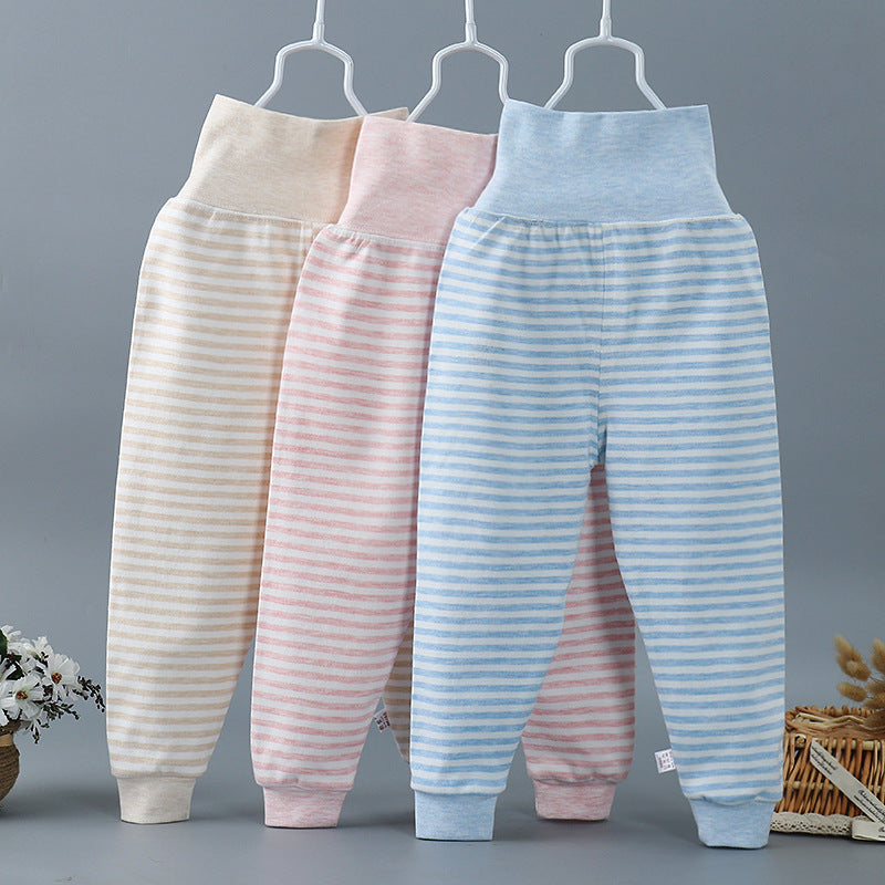 Kids Cotton High Waist Belly Protection Pants Open Crotch Leggings
