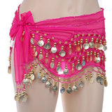 Maxbell 1PC Belly Dance Belt Hip Scarf Wrap Belt Skirt with 128 Gold Coins - Shocking Pink