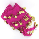 Maxbell 1PC Belly Dance Belt Hip Scarf Wrap Belt Skirt with 128 Gold Coins - Shocking Pink