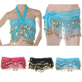 Maxbell 1PC Belly Dance Belt Hip Scarf Wrap Belt Skirt with 128 Gold Coins - Shocking Pink