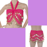 Maxbell 1PC Belly Dance Belt Hip Scarf Wrap Belt Skirt with 128 Gold Coins - Shocking Pink