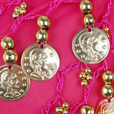 Maxbell 1PC Belly Dance Belt Hip Scarf Wrap Belt Skirt with 128 Gold Coins - Shocking Pink