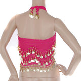 Maxbell 1PC Belly Dance Belt Hip Scarf Wrap Belt Skirt with 128 Gold Coins - Shocking Pink