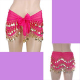 Maxbell 1PC Belly Dance Belt Hip Scarf Wrap Belt Skirt with 128 Gold Coins - Shocking Pink