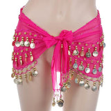 Maxbell 1PC Belly Dance Belt Hip Scarf Wrap Belt Skirt with 128 Gold Coins - Shocking Pink