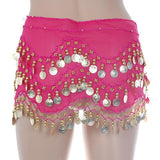 Maxbell 1PC Belly Dance Belt Hip Scarf Wrap Belt Skirt with 128 Gold Coins - Shocking Pink
