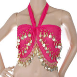 Maxbell 1PC Belly Dance Belt Hip Scarf Wrap Belt Skirt with 128 Gold Coins - Shocking Pink